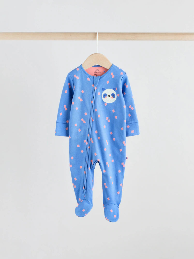 Pink/Blue 5 Pack Two Way Zip Baby Sleepsuits (0mths-2yrs)