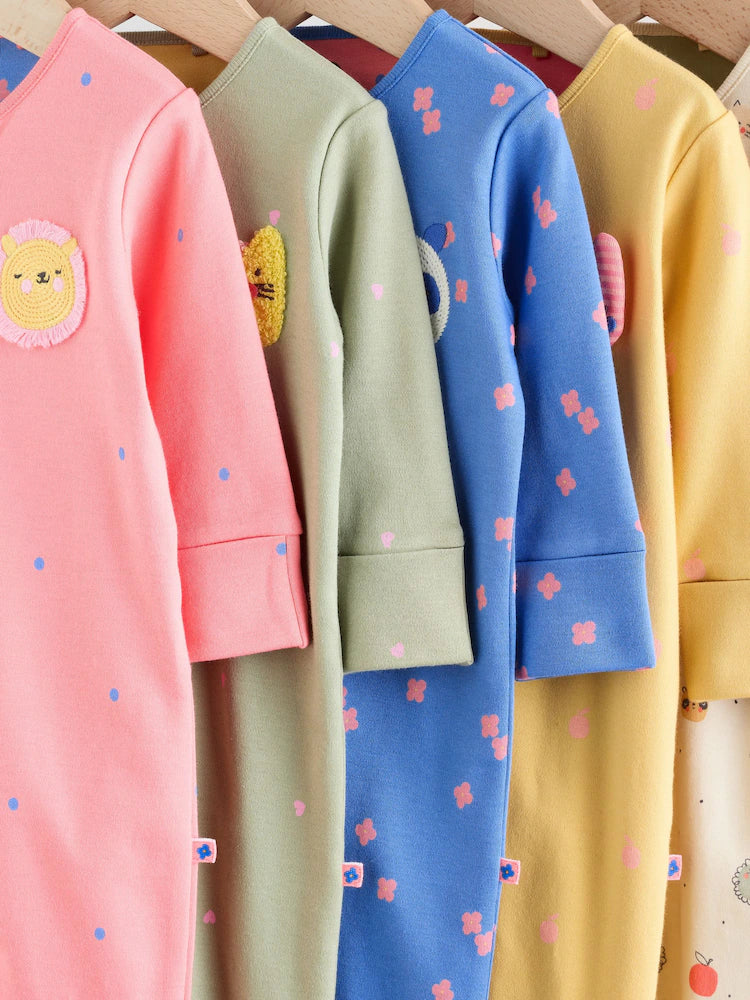 Pink/Blue 5 Pack Two Way Zip Baby Sleepsuits (0mths-2yrs)