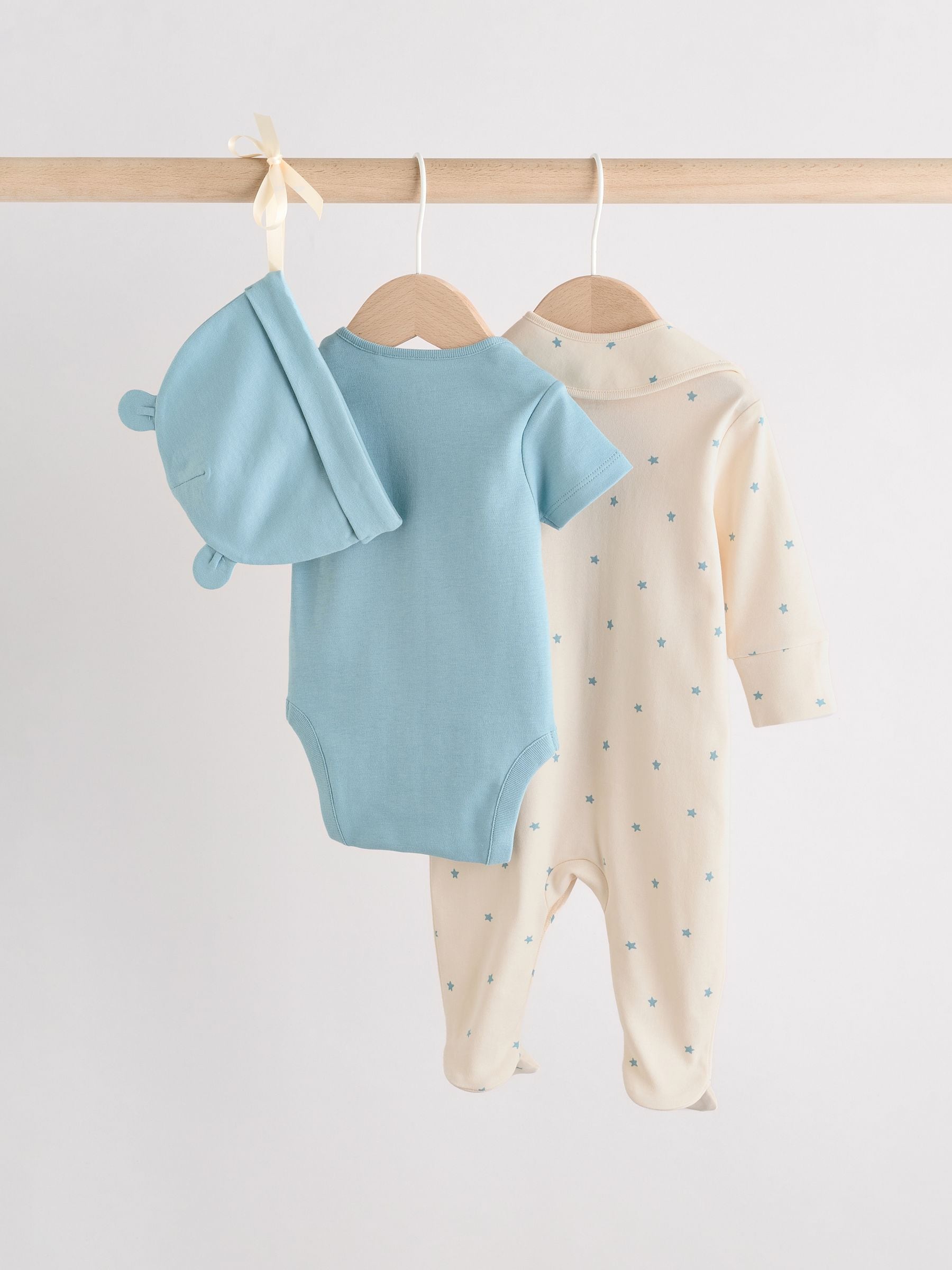 Blue Baby Sleepsuit, Bodysuit, Beanie and Bib Set 4 Piece (0-12mths) image 4