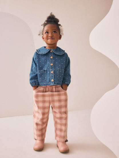 Mid Blue Denim Shirt and Check Trousers Set (3mths-7yrs) image 1