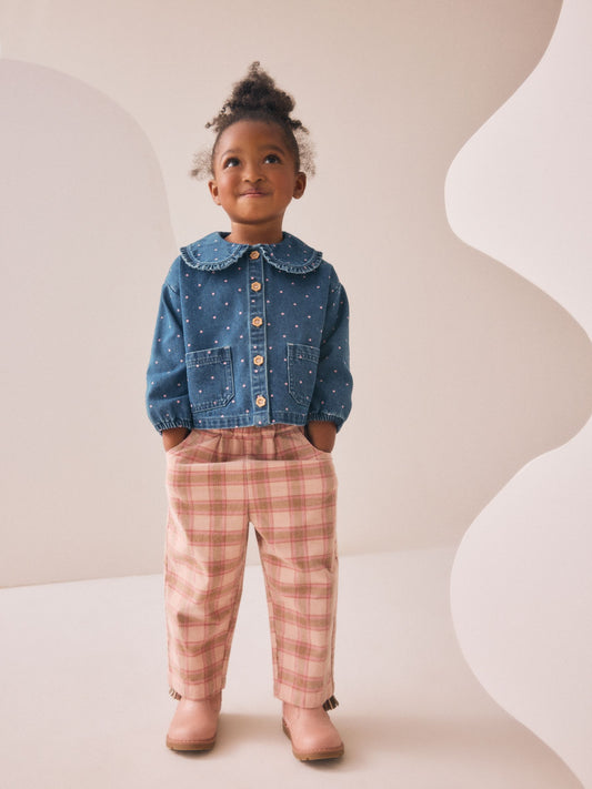 Mid Blue Denim Shirt and Check Trousers Set (3mths-7yrs) image 1