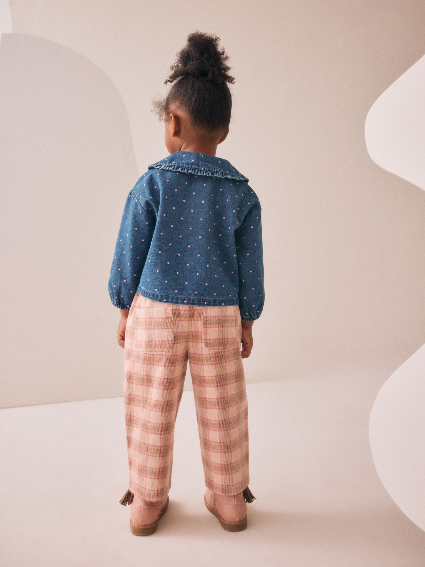 Mid Blue Denim Shirt and Check Trousers Set (3mths-7yrs) image 2