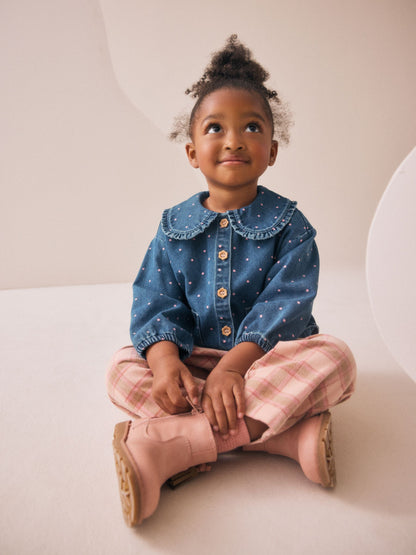Mid Blue Denim Shirt and Check Trousers Set (3mths-7yrs) image 3