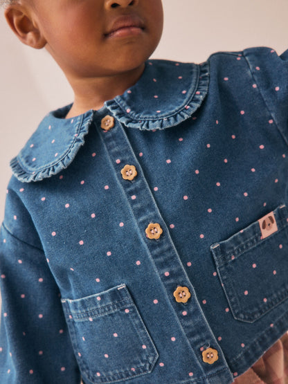 Mid Blue Denim Shirt and Check Trousers Set (3mths-7yrs) image 4