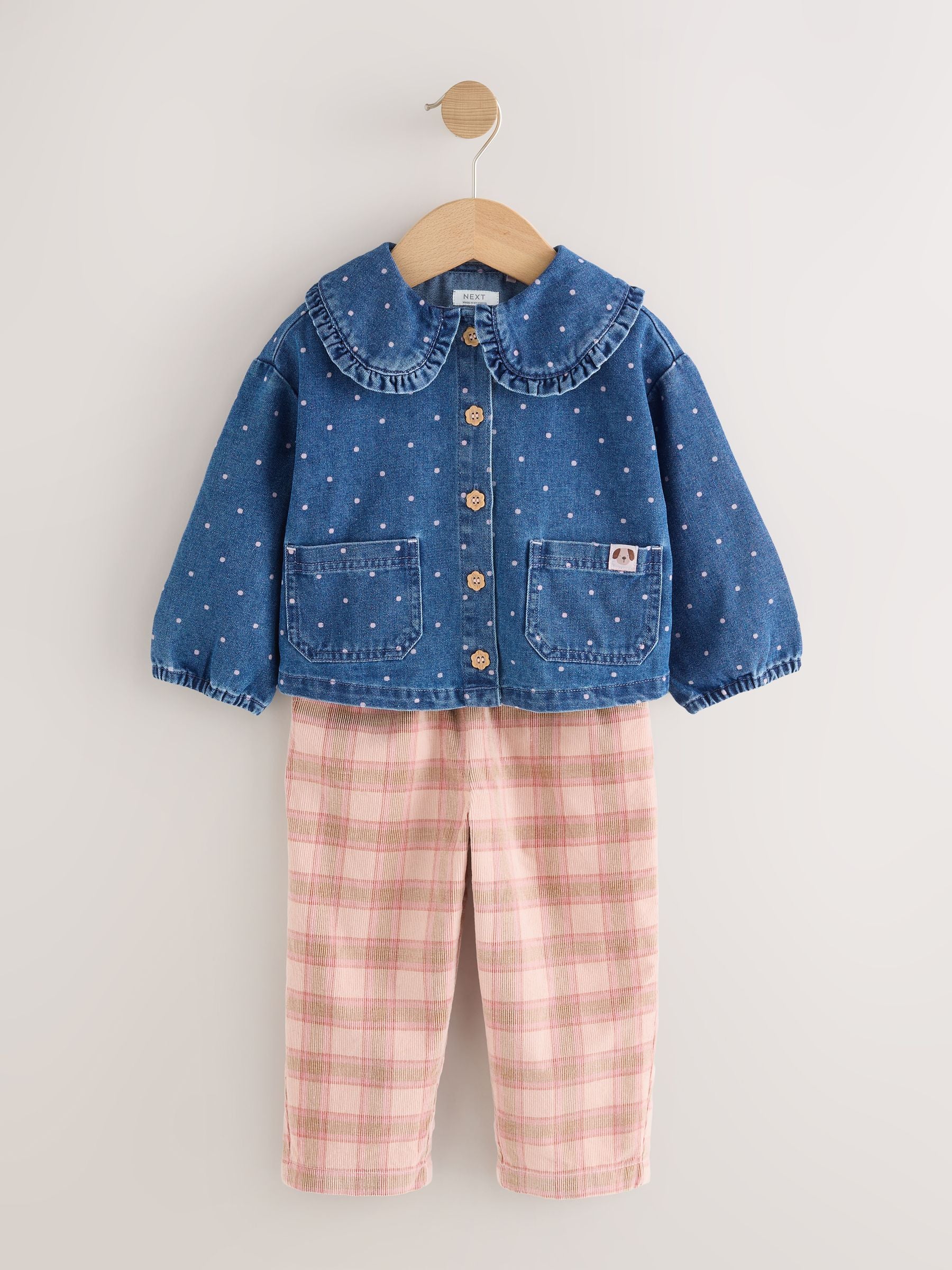 Mid Blue Denim Shirt and Check Trousers Set (3mths-7yrs) image 5