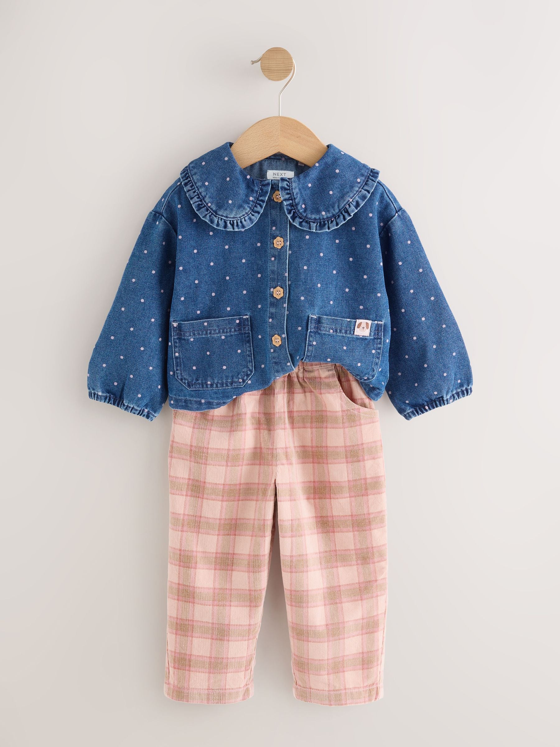 Mid Blue Denim Shirt and Check Trousers Set (3mths-7yrs) image 6