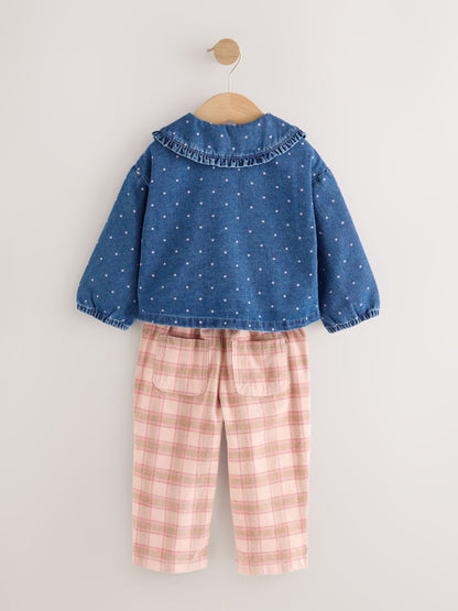 Mid Blue Denim Shirt and Check Trousers Set (3mths-7yrs) image 7