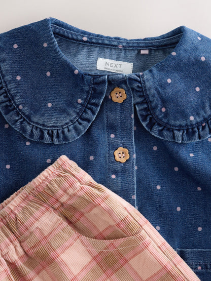 Mid Blue Denim Shirt and Check Trousers Set (3mths-7yrs) image 8