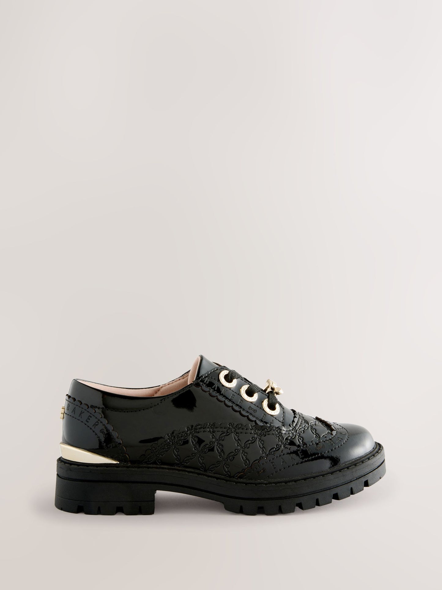 Baker by Ted Baker Girls Back to School Chunky Patent Black Brogue Shoes with Bow image 2