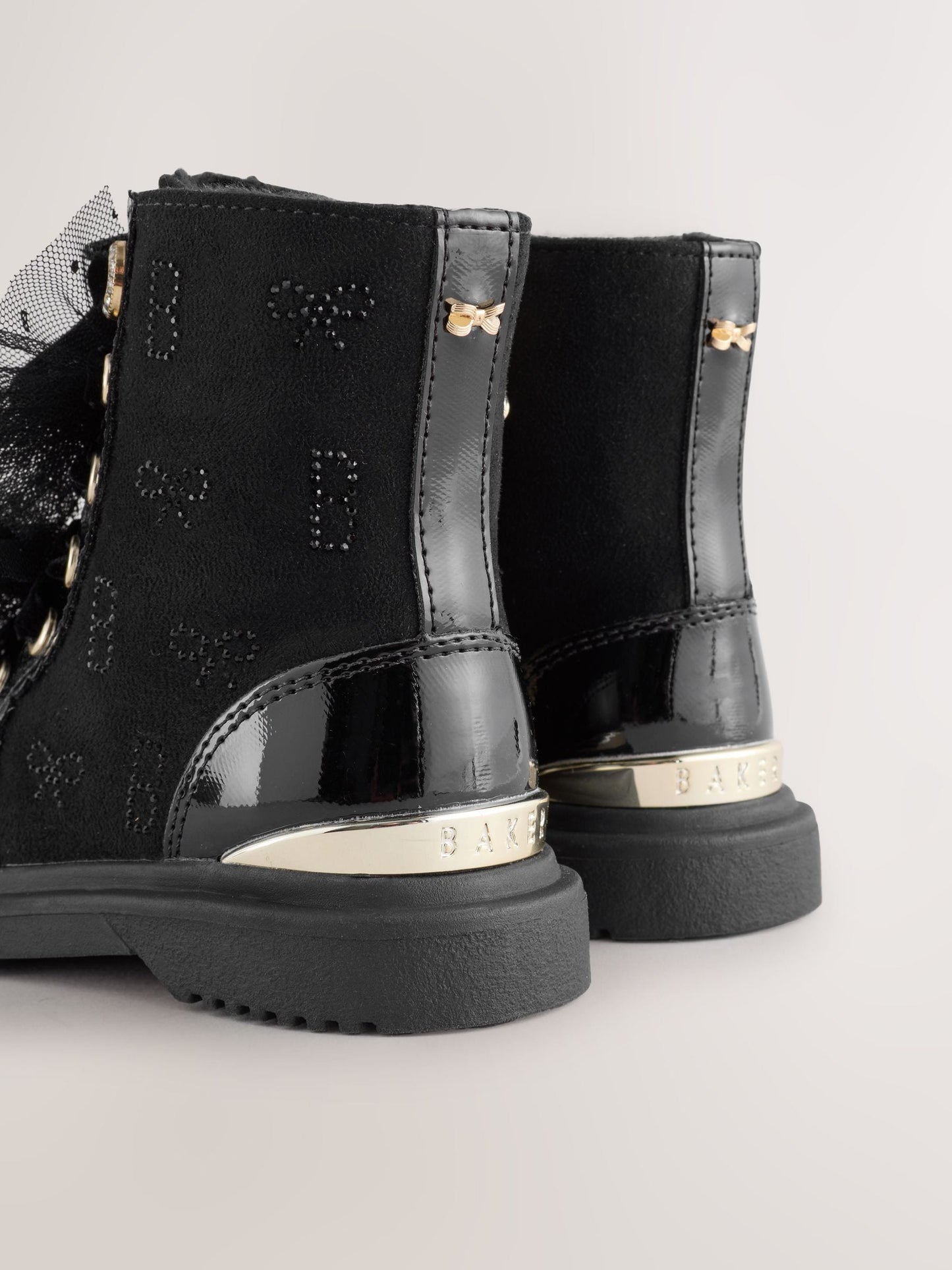 Baker by Ted Baker Girls Black Diamanté Lace-Up Boots with Bow image 4