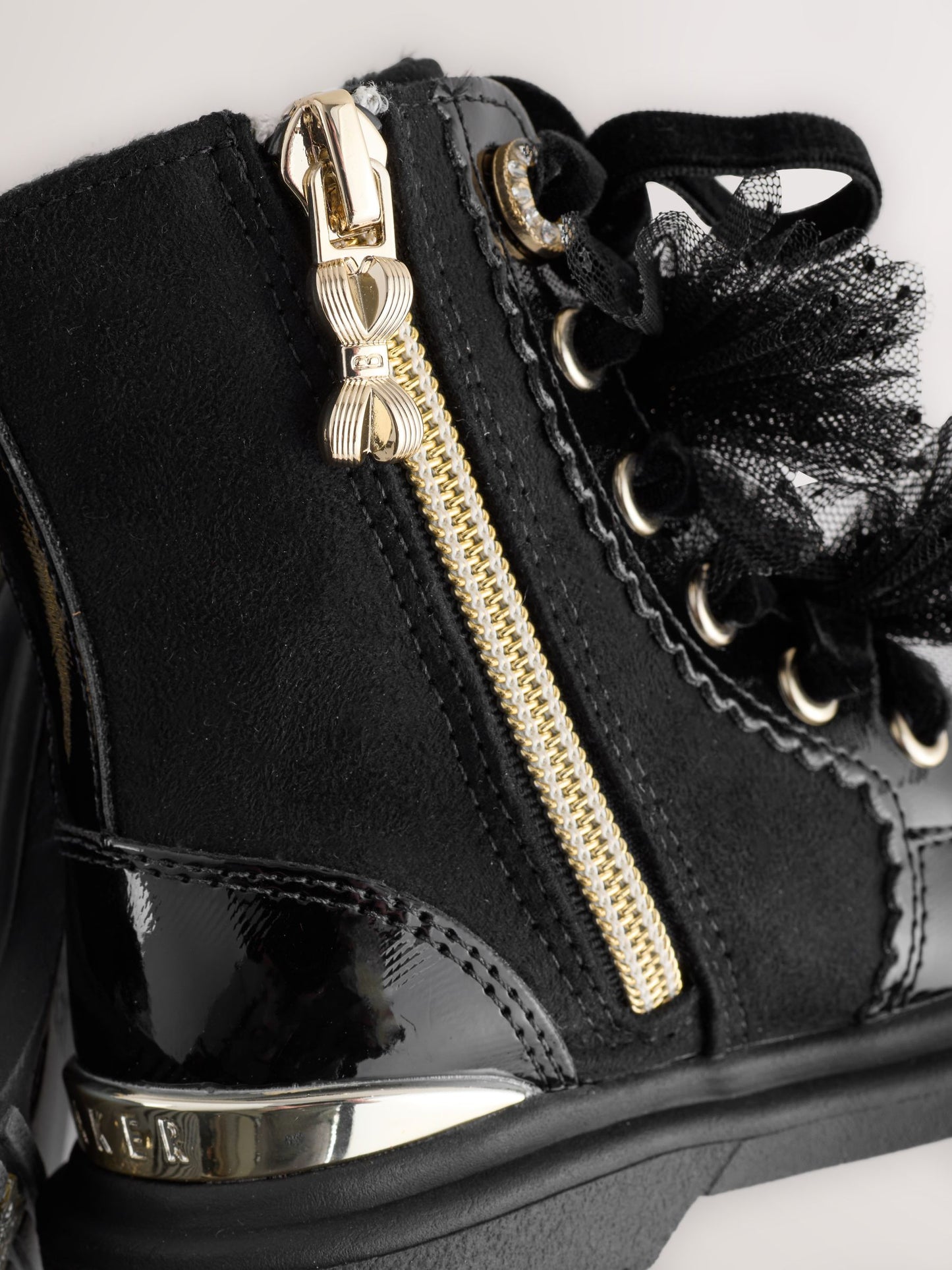 Baker by Ted Baker Girls Black Diamanté Lace-Up Boots with Bow image 5