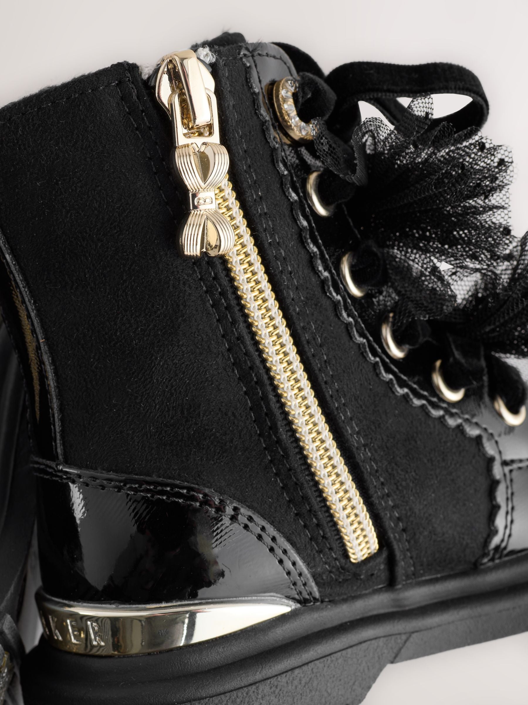 Baker by Ted Baker Girls Black Diamanté Lace-Up Boots with Bow image 5