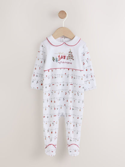 White My First Baby Christmas Sleepsuit (0-18mths)