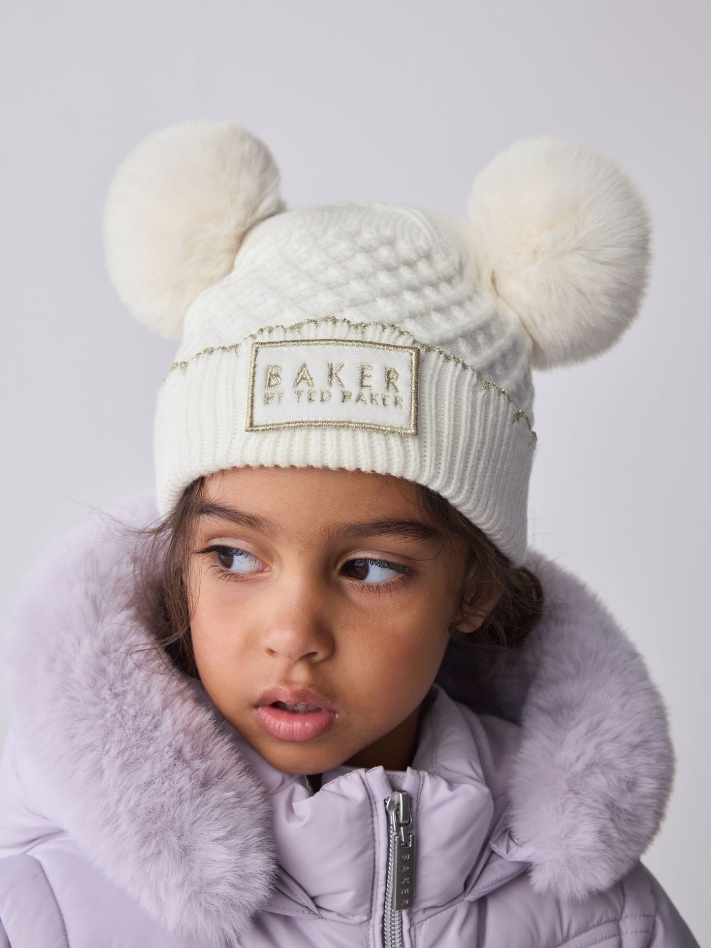 Baker By Ted Baker Girls Double Pom Eared Hat and Mittens Set image 2