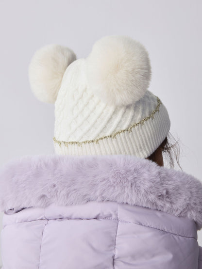 Baker By Ted Baker Girls Double Pom Eared Hat and Mittens Set image 3