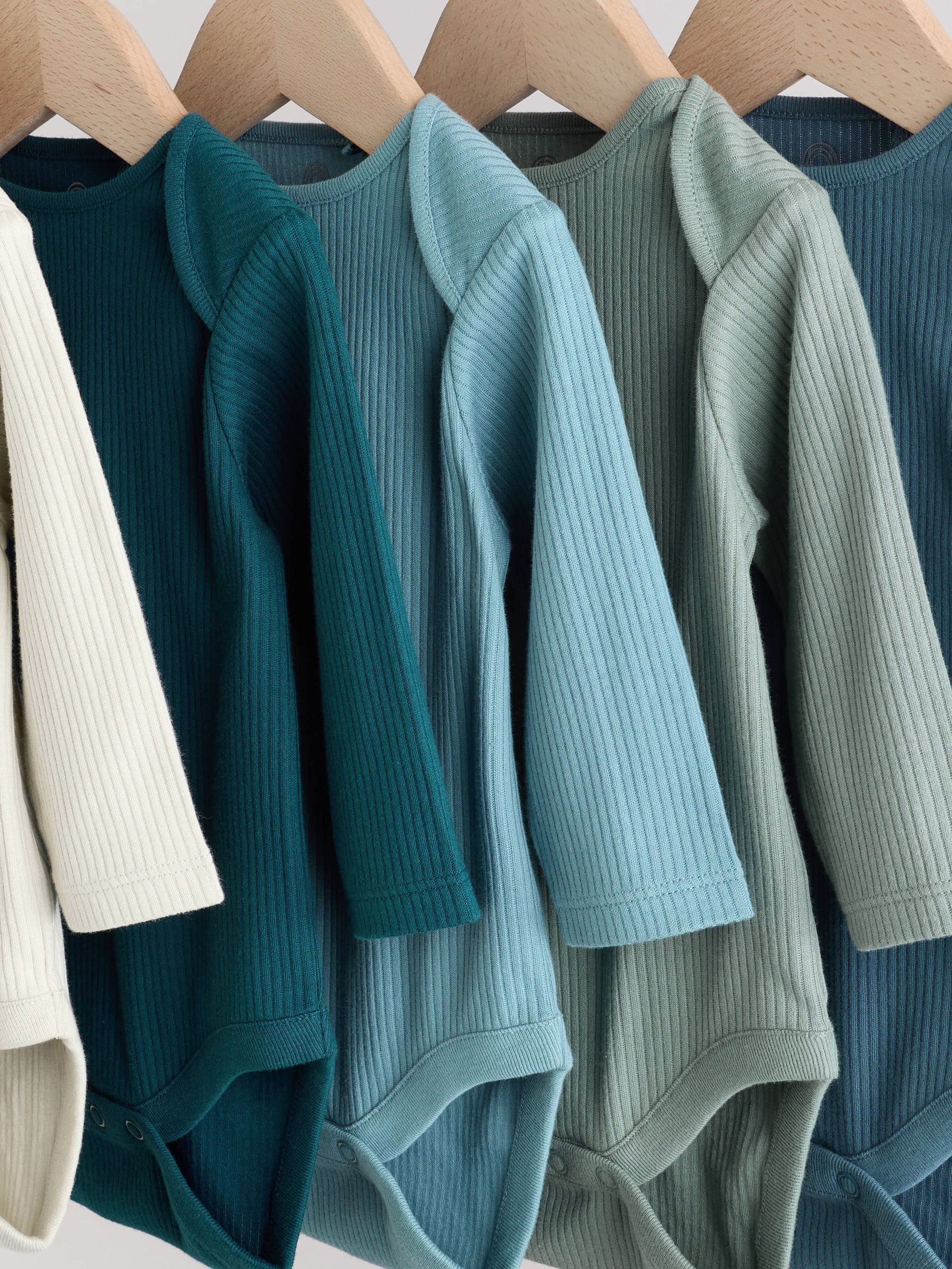 Blue Baby Long Sleeve Bodysuits 5 Pack image 9