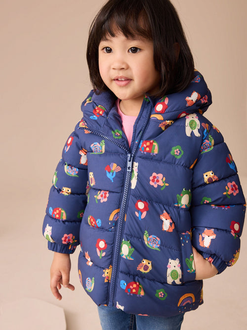 Navy Character Shower Resistant Fleece Lined Hooded Padded Coat (3mths-7yrs) - image 1