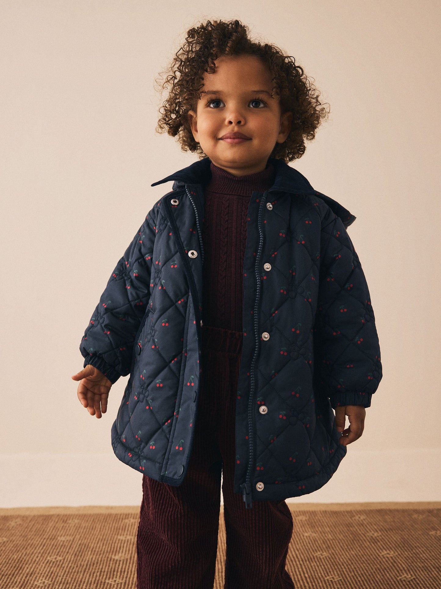 Navy Cherry Shower Resistant Embroidered Coat With Collar (3mths-7yrs)