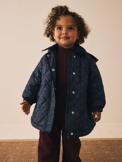 Navy Cherry Shower Resistant Embroidered Coat With Collar (3mths-7yrs)