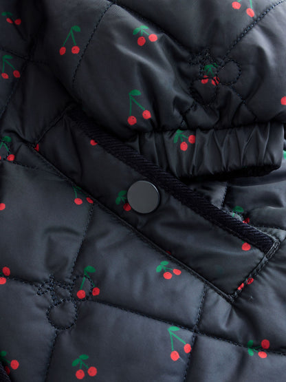 Navy Cherry Shower Resistant Embroidered Coat With Collar (3mths-7yrs)