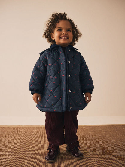 Navy Cherry Shower Resistant Embroidered Coat With Collar (3mths-7yrs)