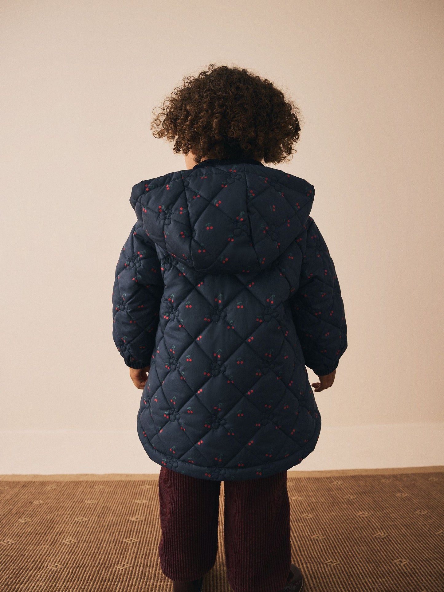 Navy Cherry Shower Resistant Embroidered Coat With Collar (3mths-7yrs)