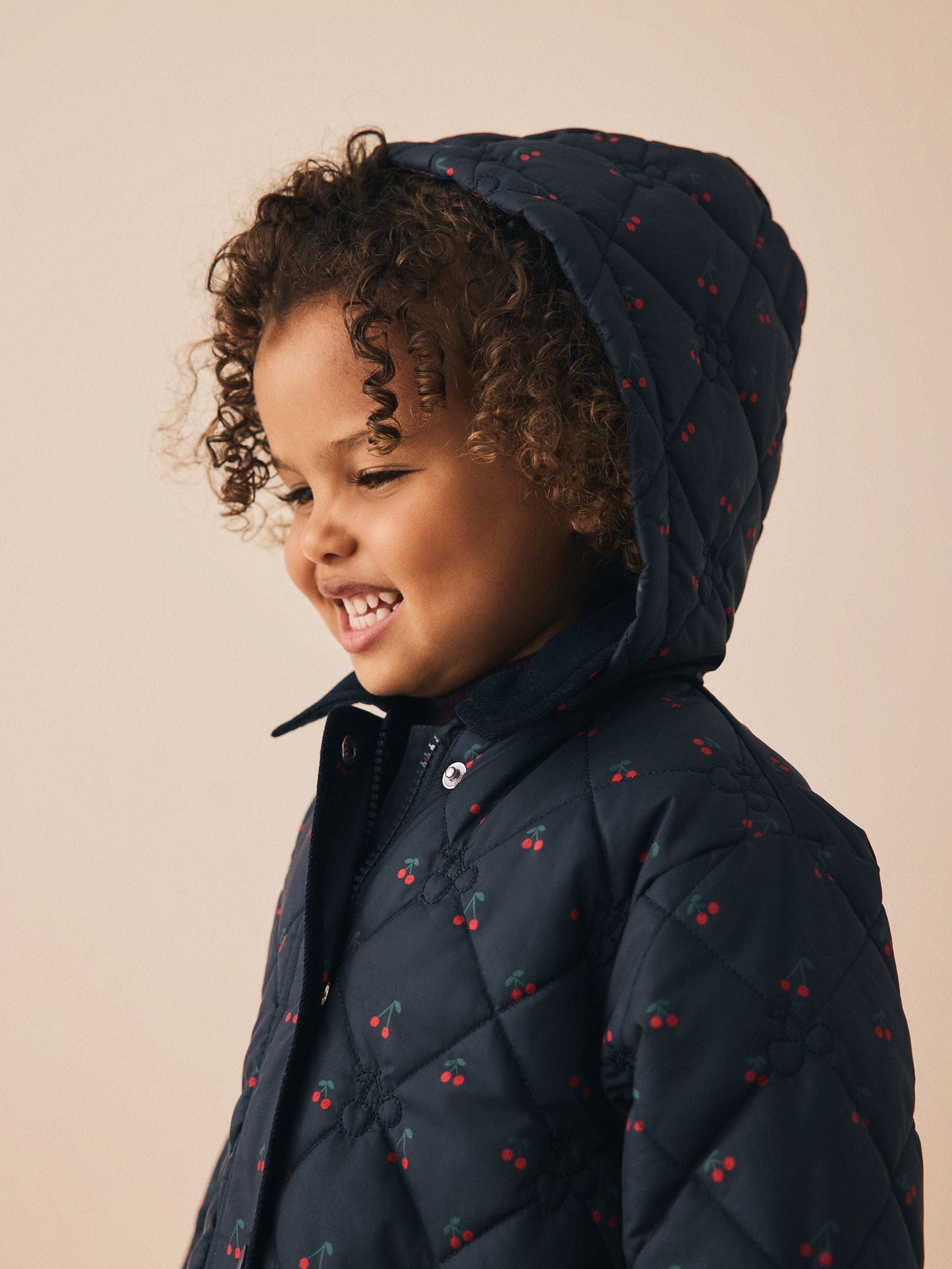 Navy Cherry Shower Resistant Embroidered Coat With Collar (3mths-7yrs)