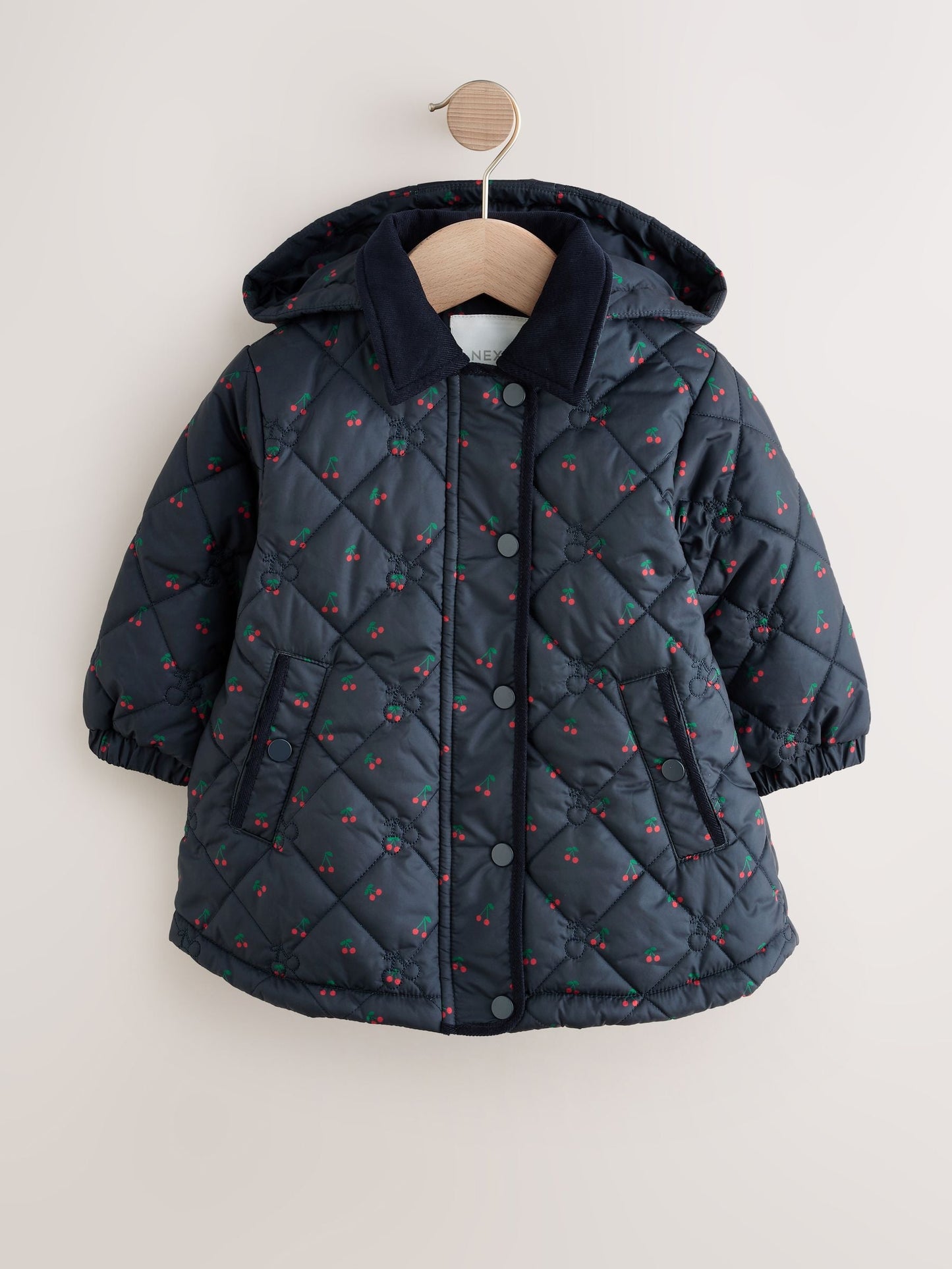 Navy Cherry Shower Resistant Embroidered Coat With Collar (3mths-7yrs)