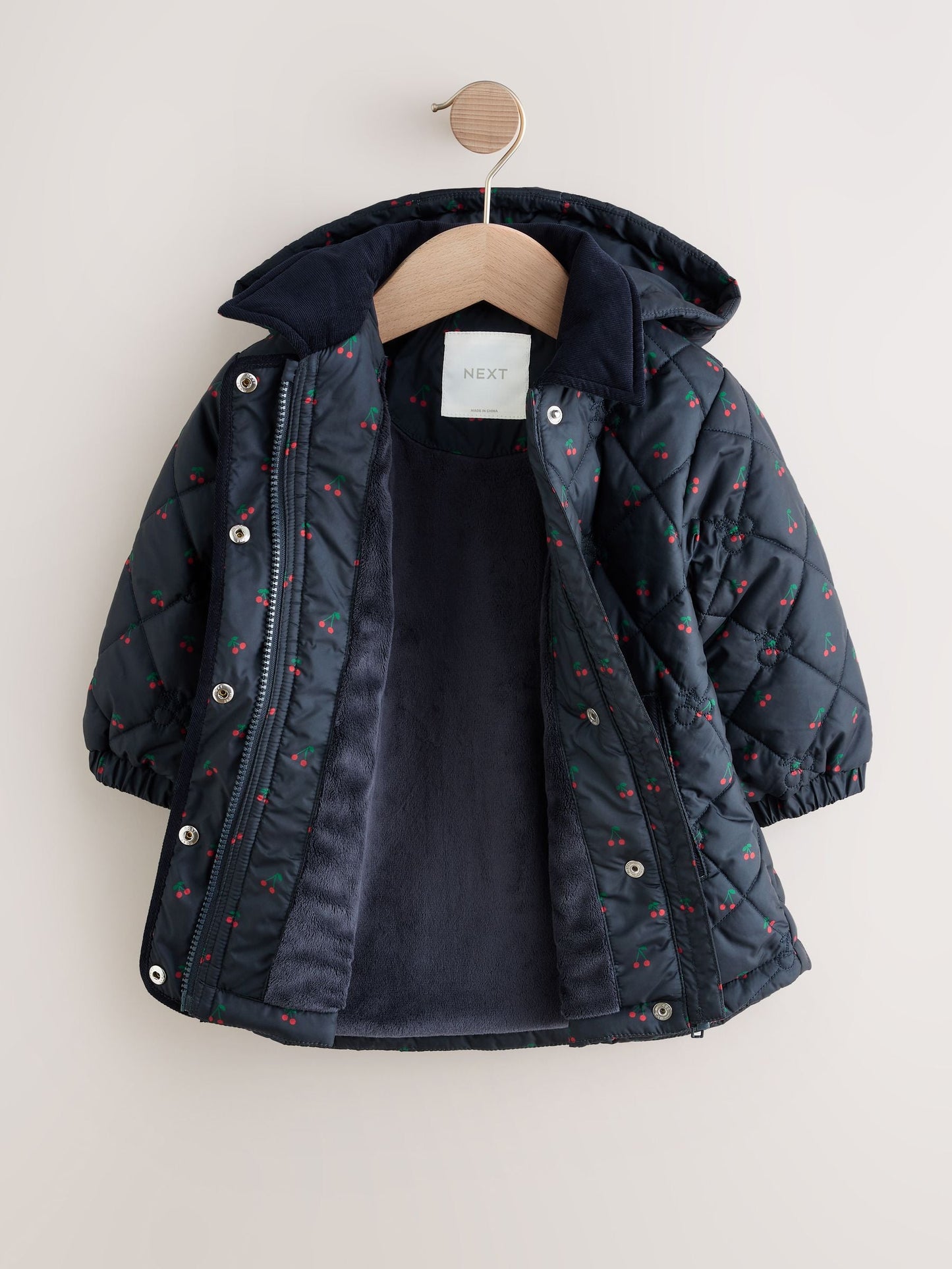 Navy Cherry Shower Resistant Embroidered Coat With Collar (3mths-7yrs)