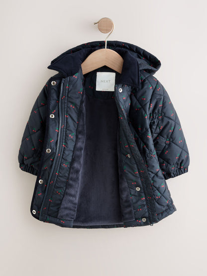 Navy Cherry Shower Resistant Embroidered Coat With Collar (3mths-7yrs)