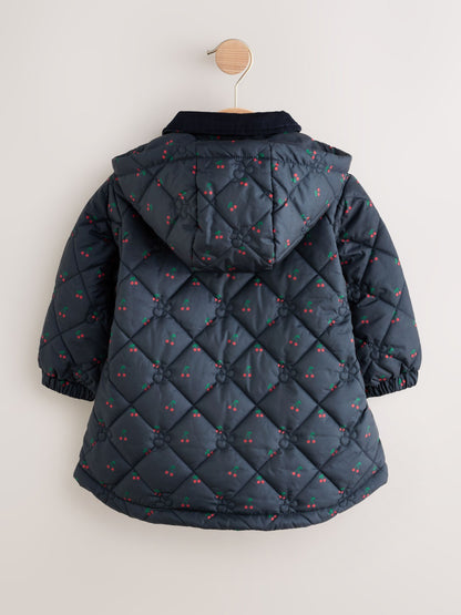 Navy Cherry Shower Resistant Embroidered Coat With Collar (3mths-7yrs)