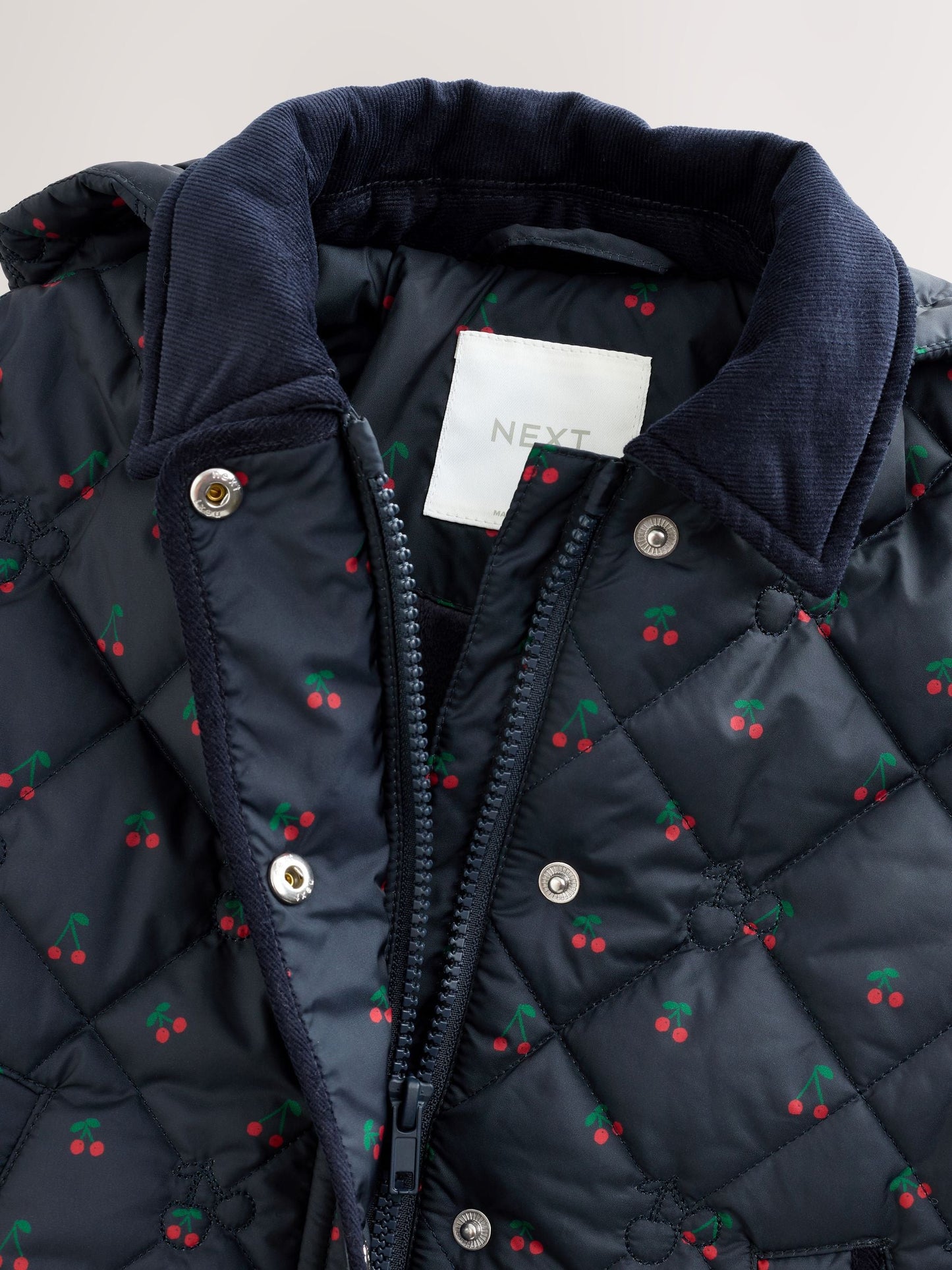 Navy Cherry Shower Resistant Embroidered Coat With Collar (3mths-7yrs)