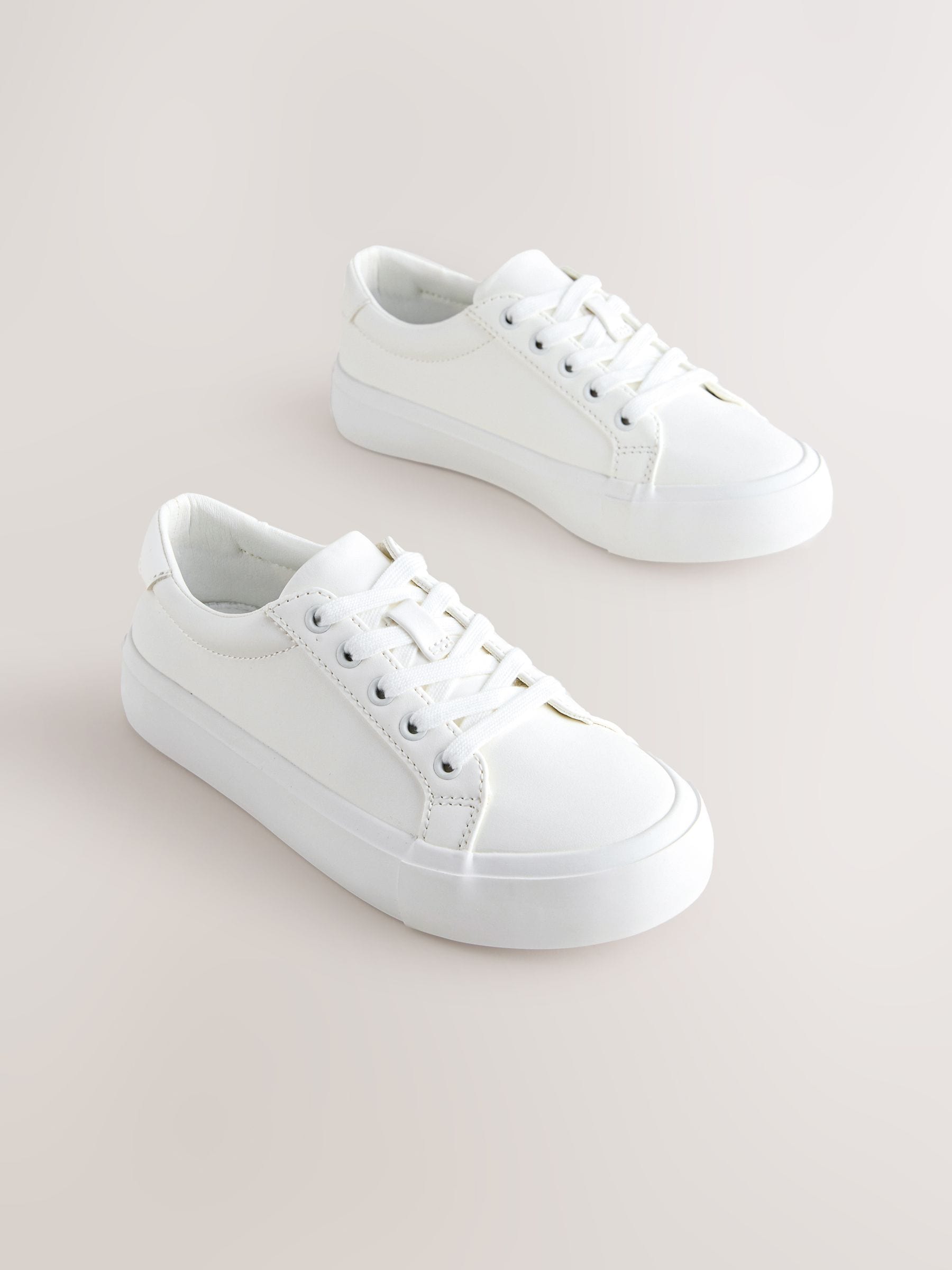 White Wide Fit (G) Lace-Up Smart Trainers image 1