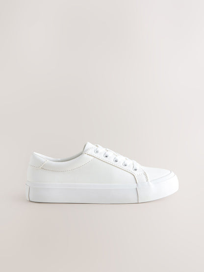 White Wide Fit (G) Lace-Up Smart Trainers image 2
