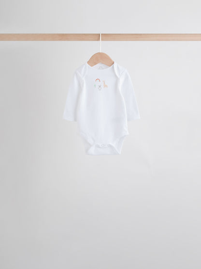 White Character 7 Pack Long Sleeve 100% Cotton Baby Bodysuits image 3