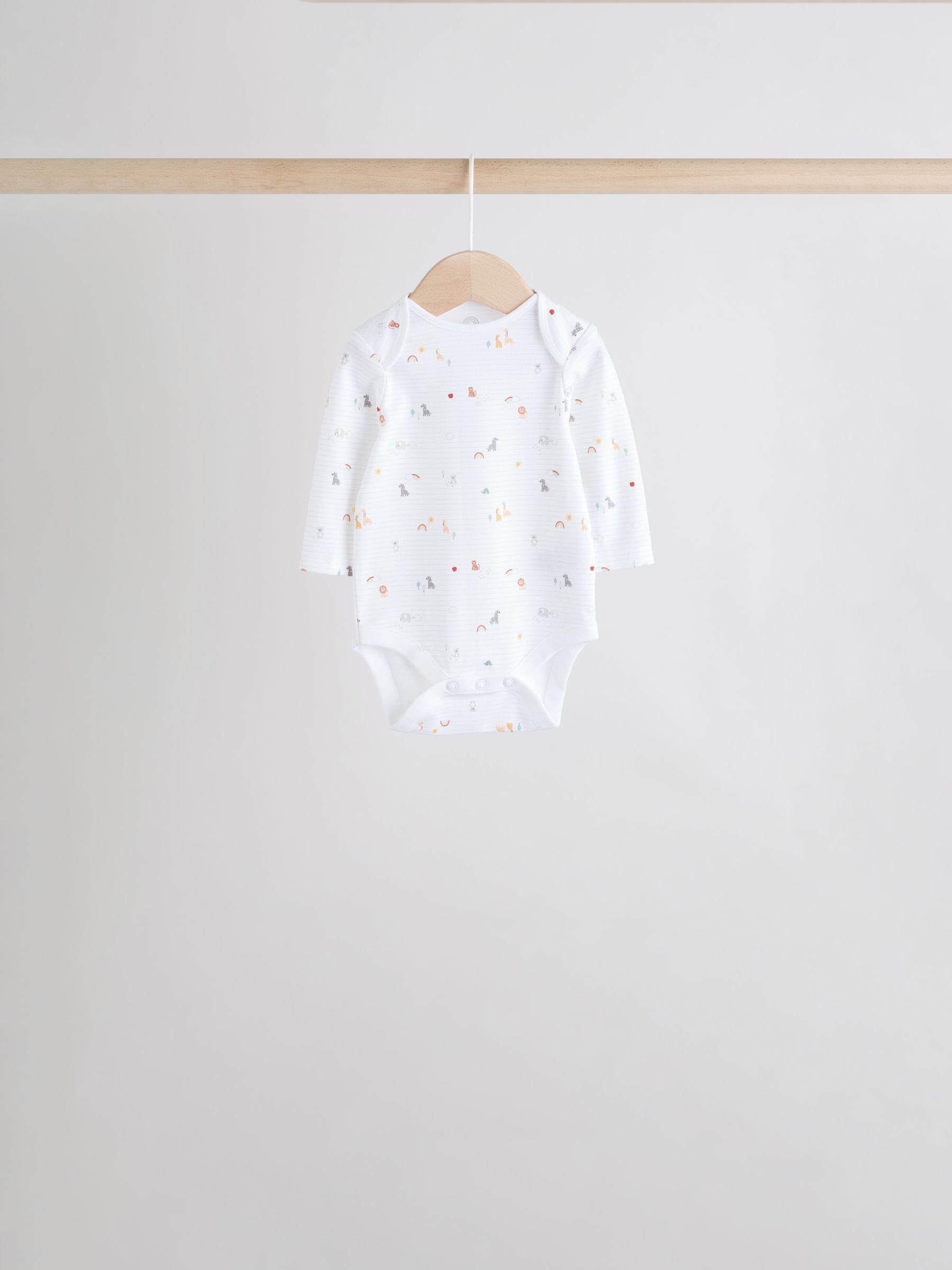 White Character 7 Pack Long Sleeve 100% Cotton Baby Bodysuits image 7