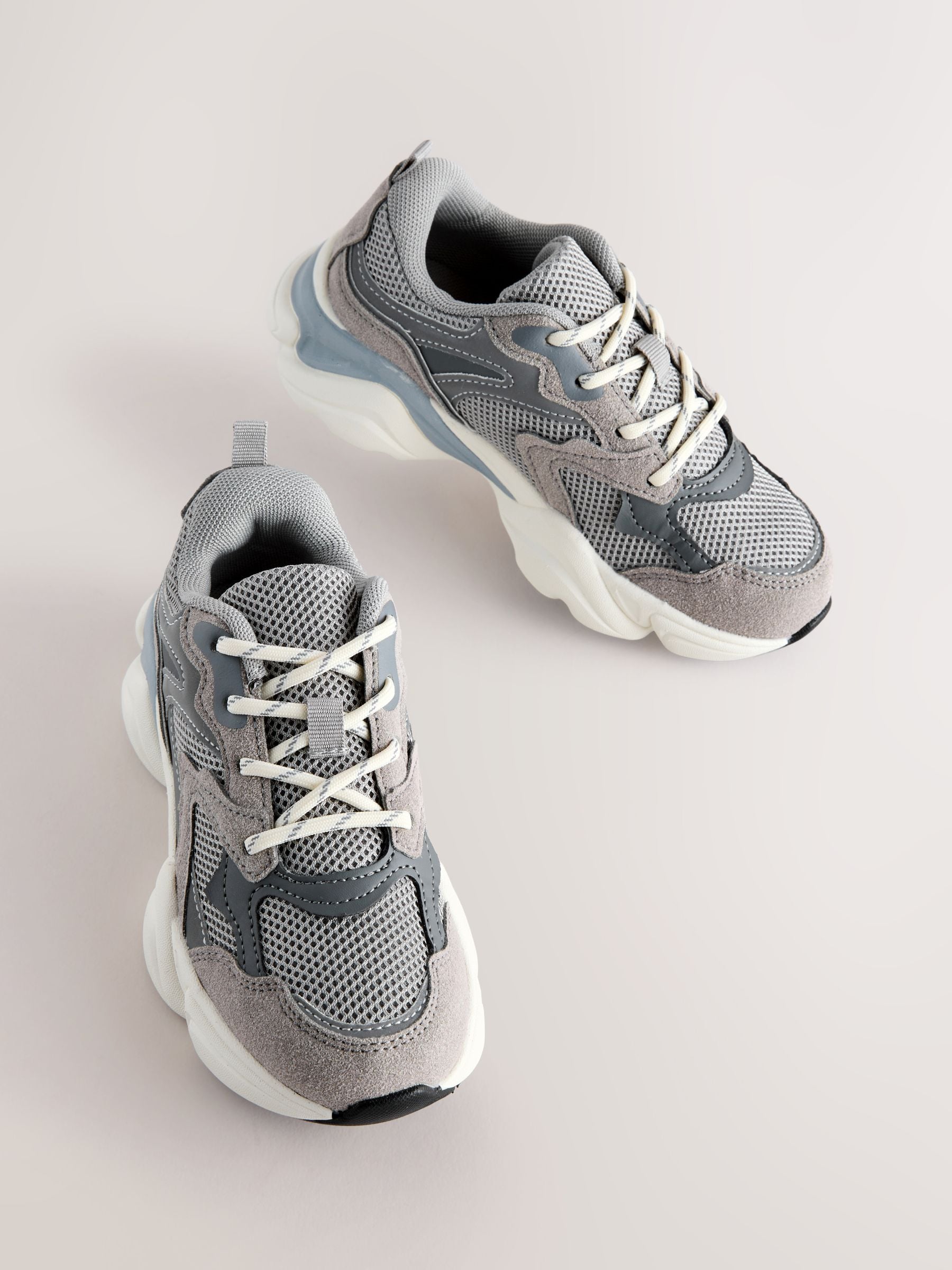 Grey Lace Up Trainers image 1