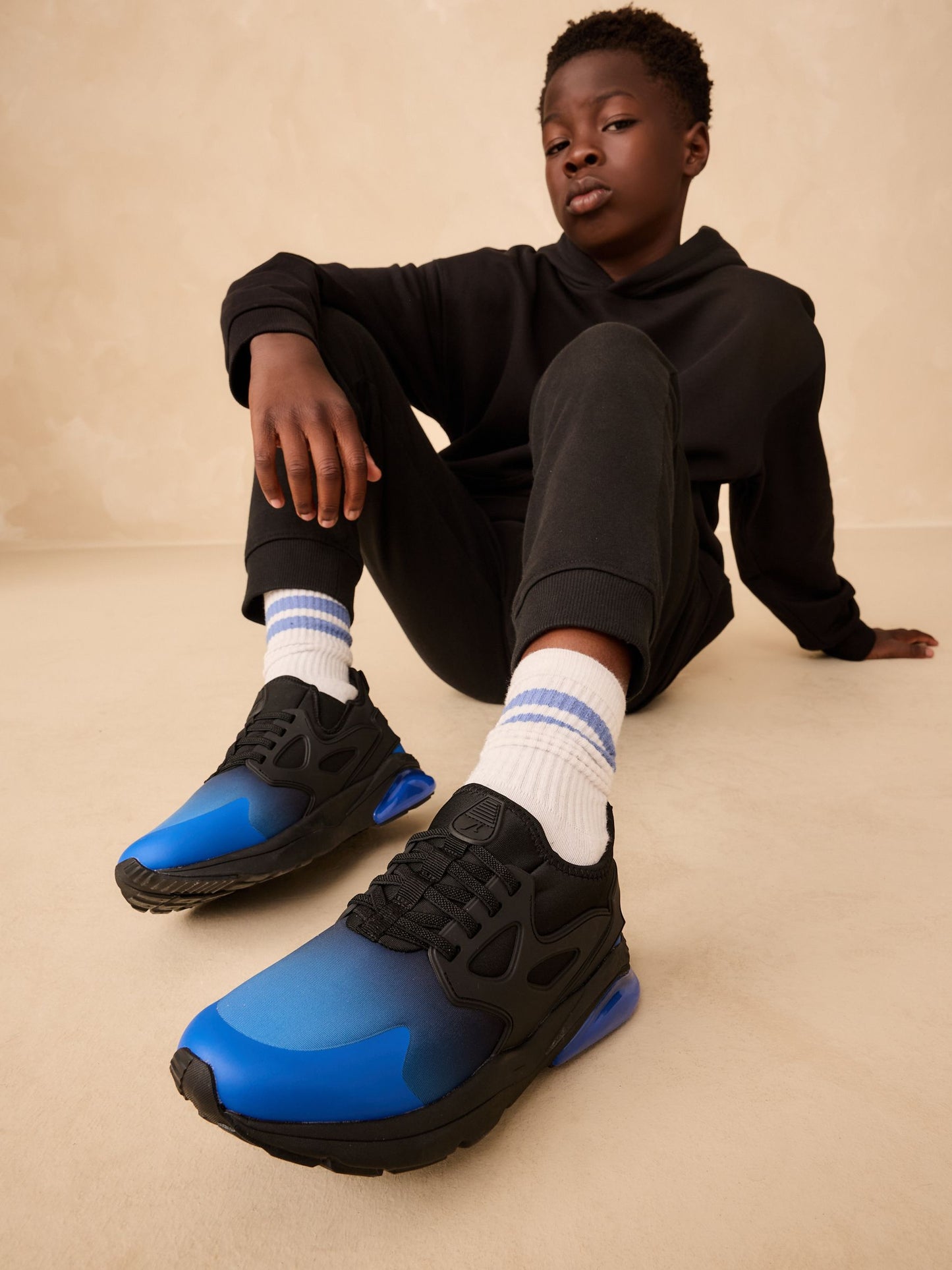 Black Blue Ombre Standard Fit (F) Elastic Lace Trainers image 1