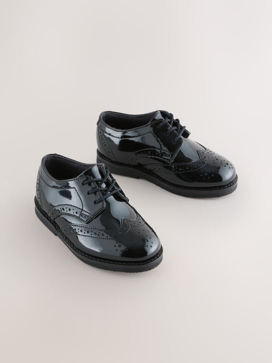 Black Patent Standard Fit (F) Smart Leather Brogue Shoes image 1