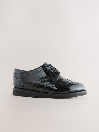 Black Patent Standard Fit (F) Smart Leather Brogue Shoes image 2