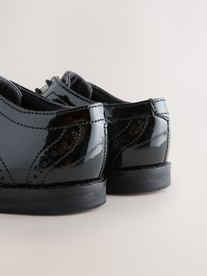Black Patent Standard Fit (F) Smart Leather Brogue Shoes image 3