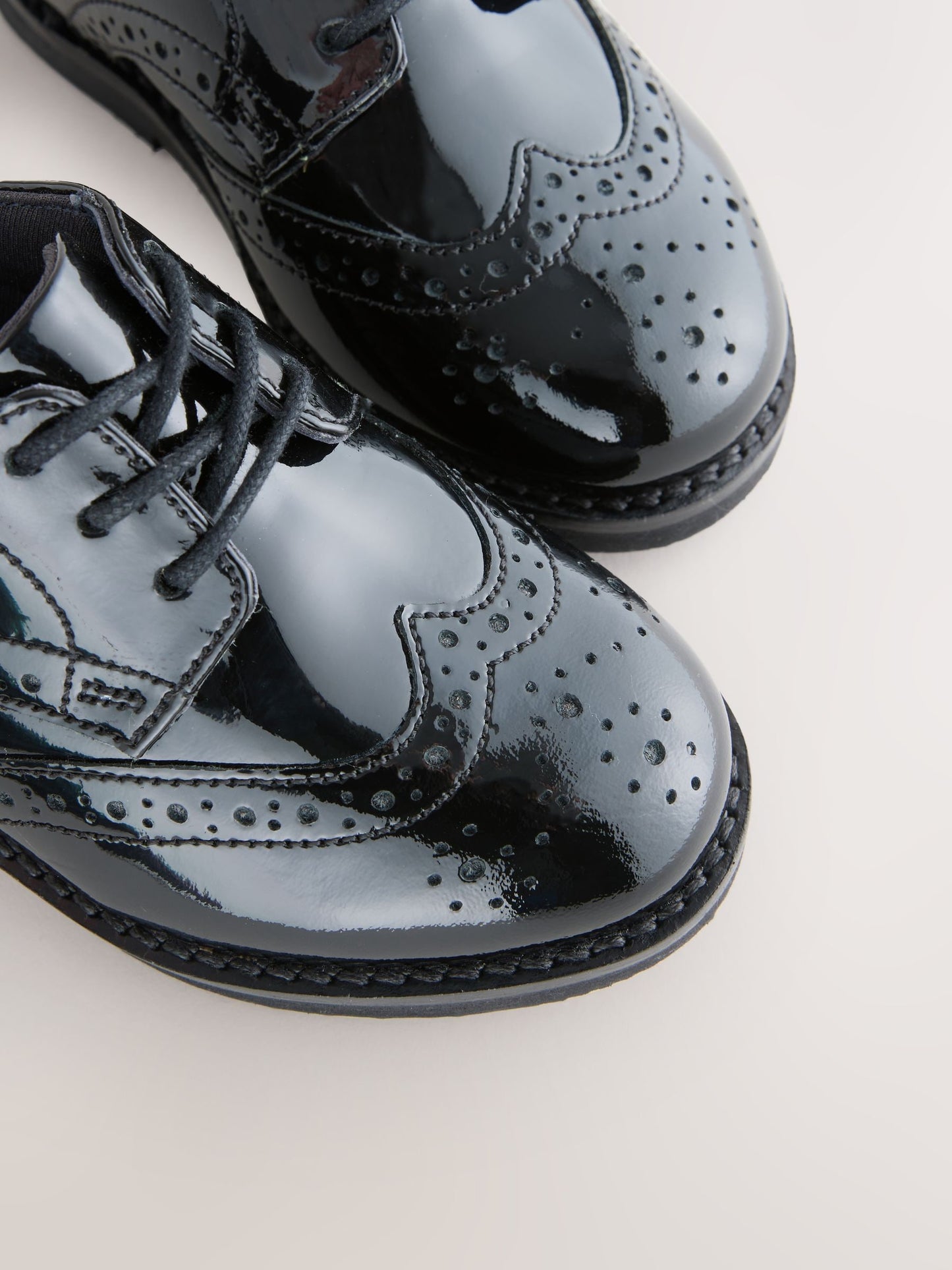 Black Patent Standard Fit (F) Smart Leather Brogue Shoes image 4
