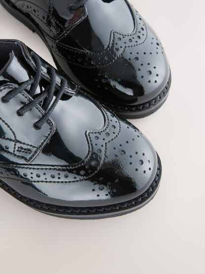 Black Patent Standard Fit (F) Smart Leather Brogue Shoes image 4