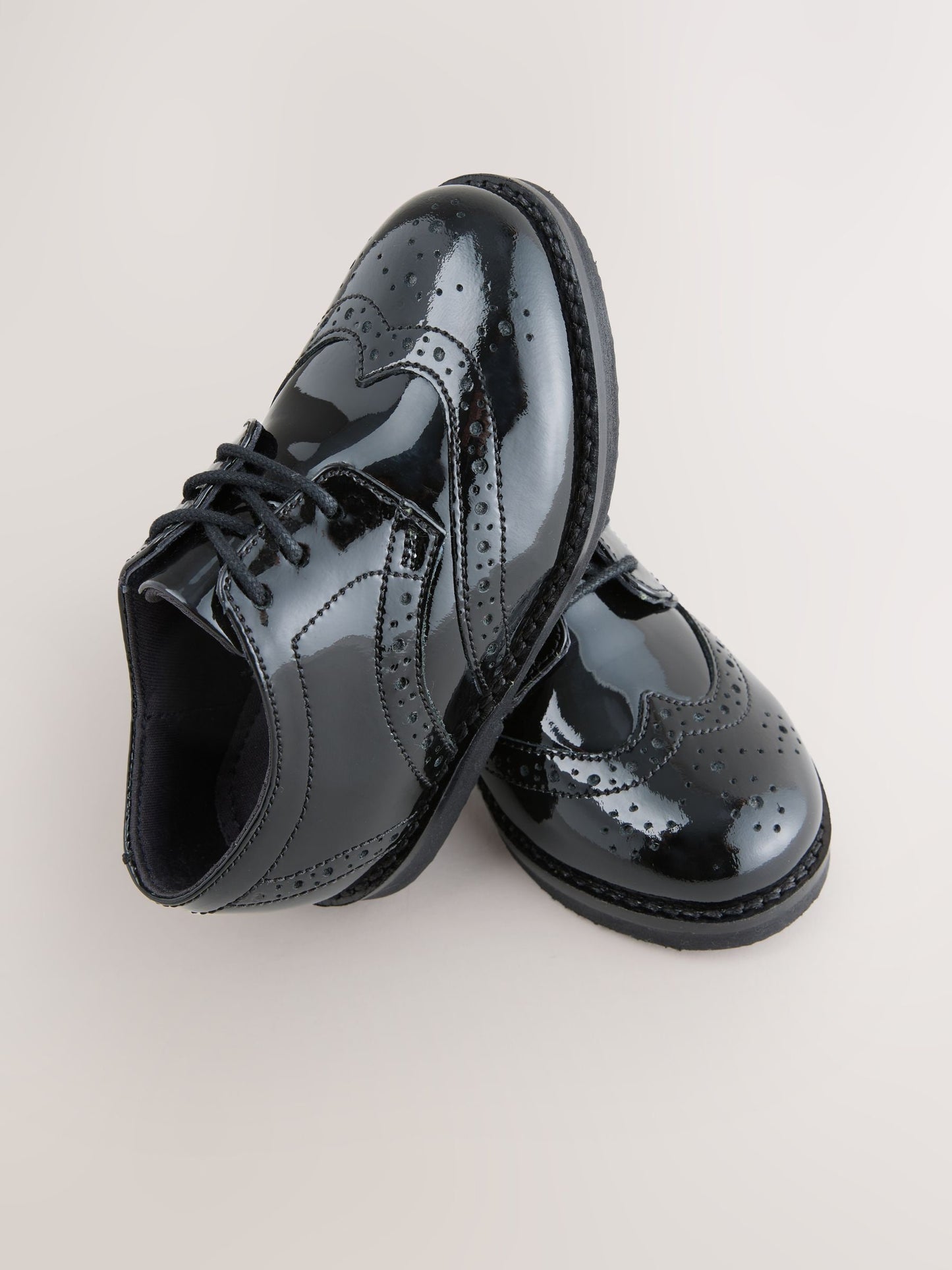 Black Patent Standard Fit (F) Smart Leather Brogue Shoes image 5