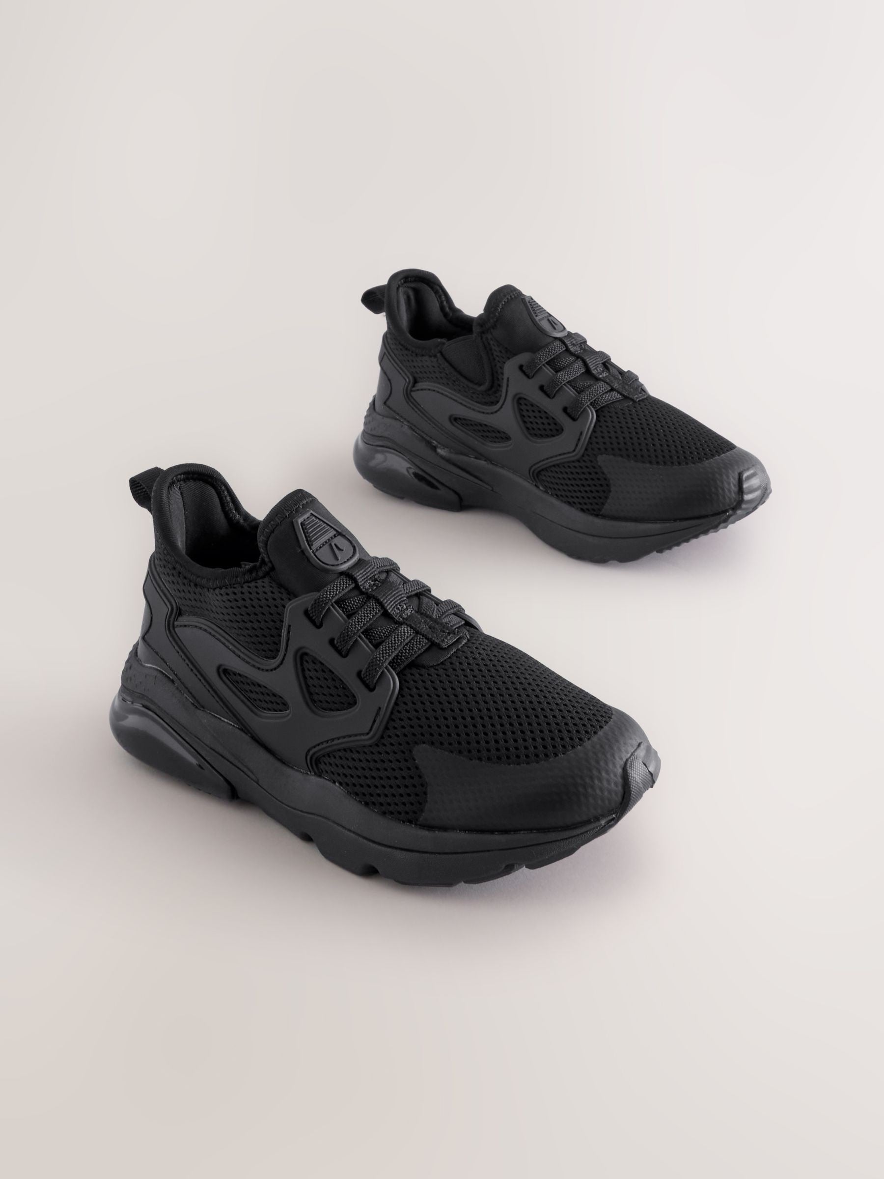 Black Wide Fit (G) Elastic Lace Trainers image 1