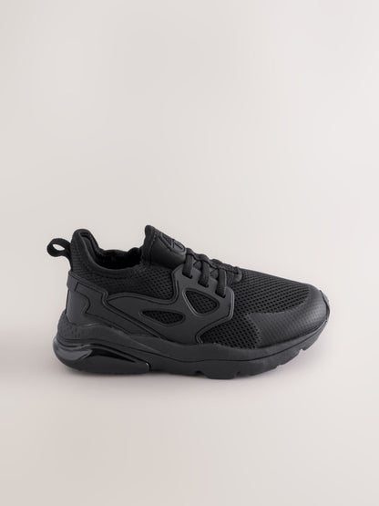 Black Wide Fit (G) Elastic Lace Trainers image 2