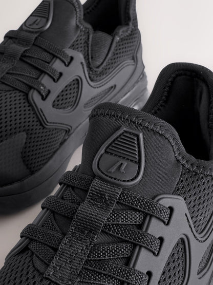 Black Wide Fit (G) Elastic Lace Trainers image 4