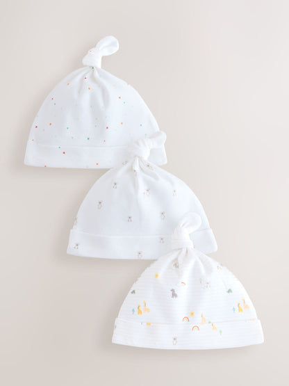 White Baby Tie Top Hats 3 Pack (0-12mths) image 1