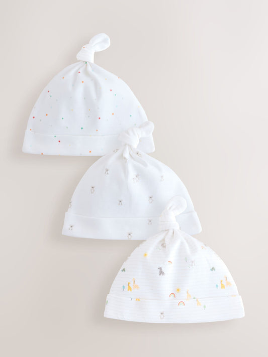 White Baby Tie Top Hats 3 Pack (0-12mths) image 1