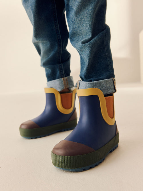 Navy Colourblock Warm Lined Ankle Wellies image 1